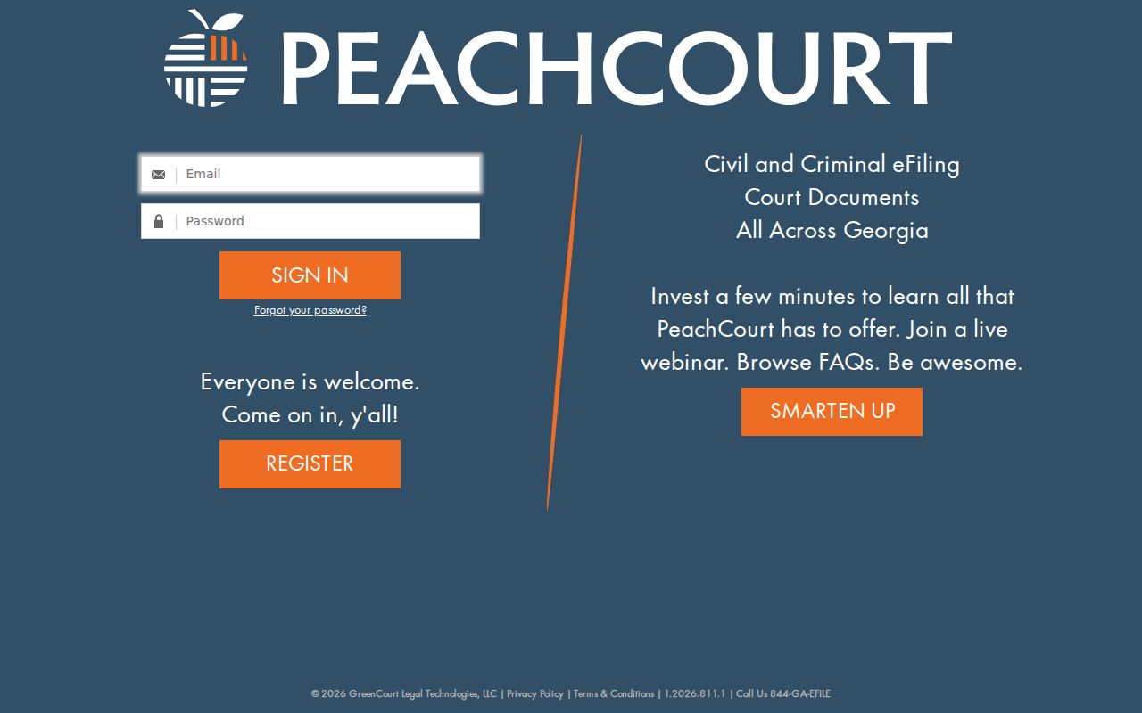 Wilcox County case search PeachCourt account screen