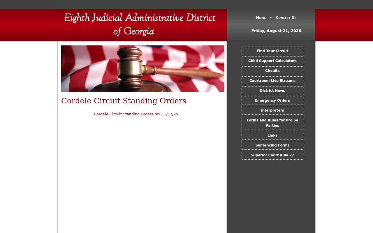 Wilcox County court calendar Cordele standing orders page