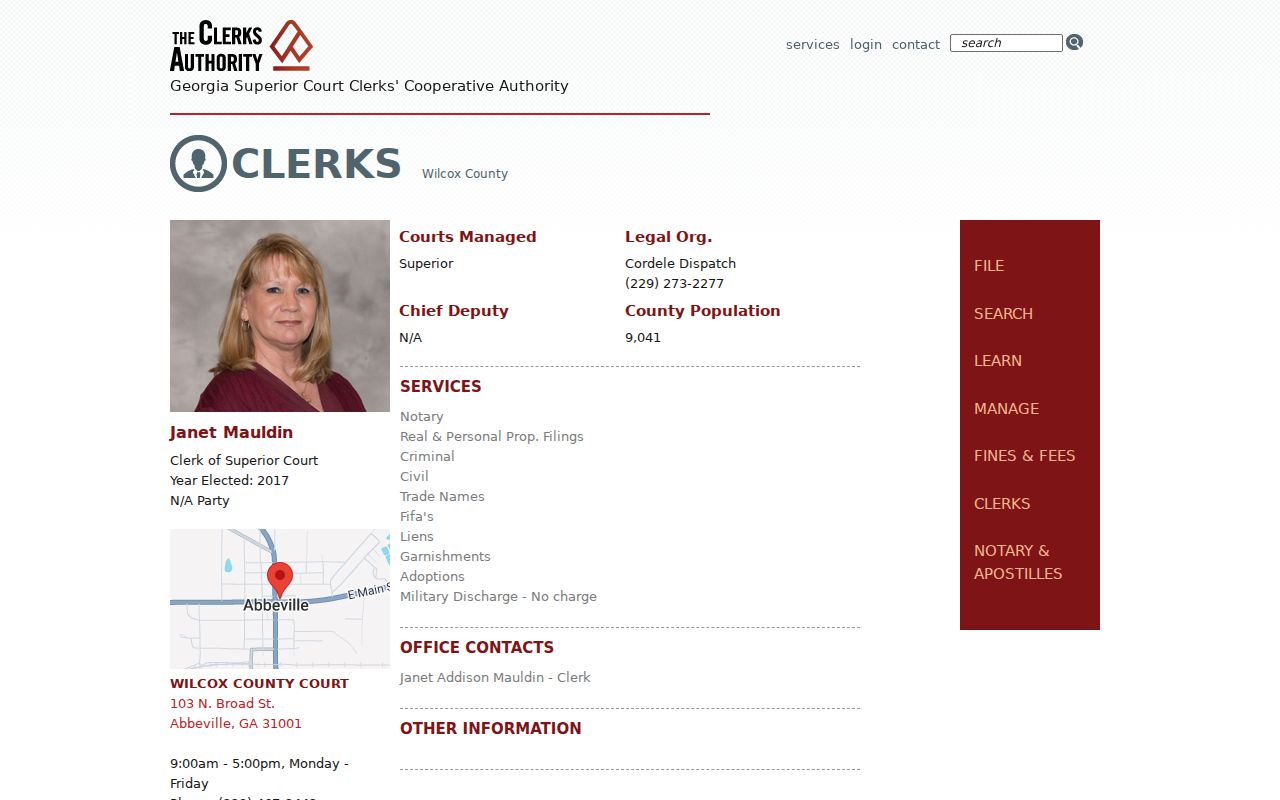 Official clerk directory for the Wilcox County court docket