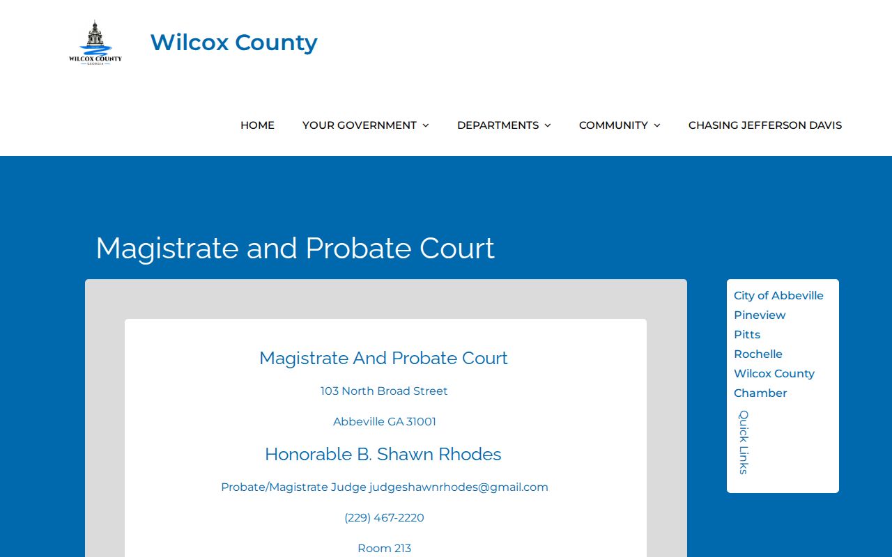 Probate and Magistrate routes for Wilcox County court dockets