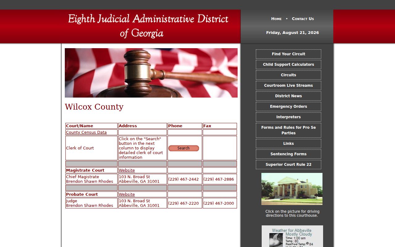 Eighth District directory context for Wilcox County court dockets